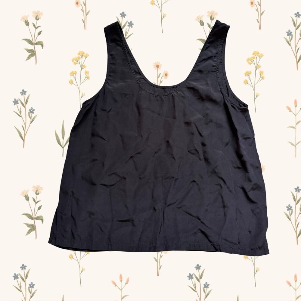 Madewell Black 100% Silk Sundown Scoop Neck 90s Minimalist Basic Tank Top Small